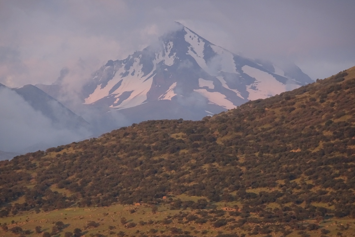 Subaşı Köyü’nde çadırımdan Erciyes Dağı’nın görüntüsü. Küçük Erciyes Dağı Büyük Erciyes Dağı’nın tam önünde olduğundan bu açıdan bakıldığında iki dağ birbirinden ayırt edilemiyor.