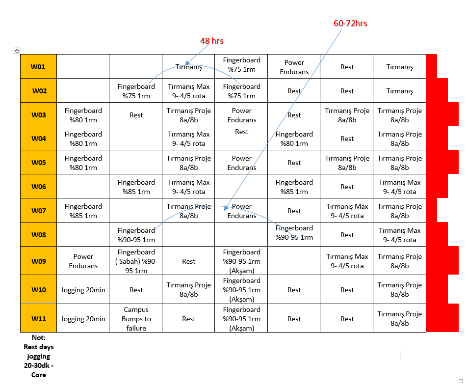 11 haftalık örnek antrenman programı